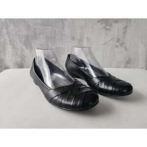 Nurture Ballet Flats Womens 8.5 Black Leather Comfort Slip On Criss Cross Woven
